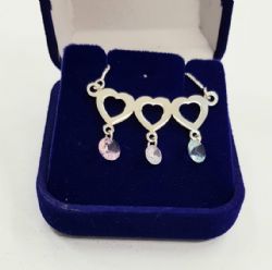 Colar Pingente Corações Com Zircônia Prata 925